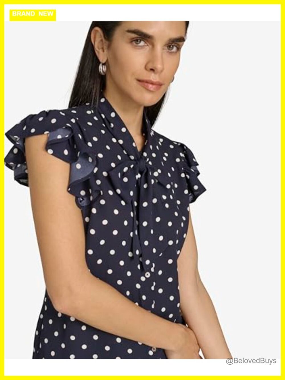 Sleeveless Ruffle Blouse with Tie Neck Regular Fit Women's - Picture 4 of 4